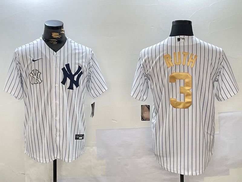 Men New York Yankees #3 Ruth White Stripe Fashion Nike 2024 MLB Jersey style 16->new york yankees->MLB Jersey